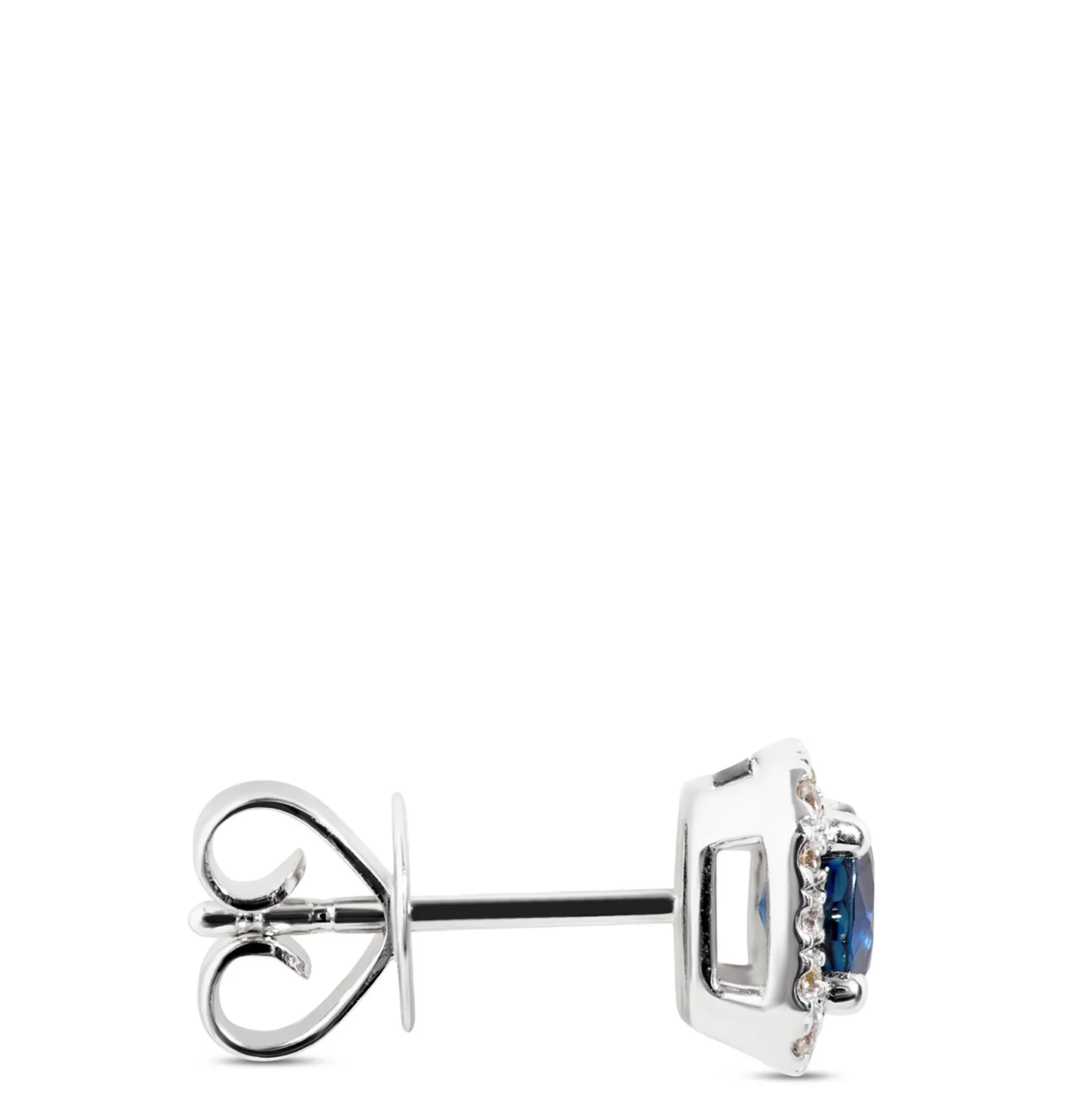 Round Sapphire and Diamond Stud Earrings, 14K White Gold