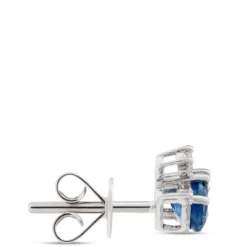 Round Sapphire and Diamond Studs, 14K White Gold