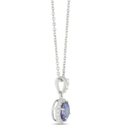 Round Tanzanite and Diamond Halo Pendant Necklace in 14K White Gold