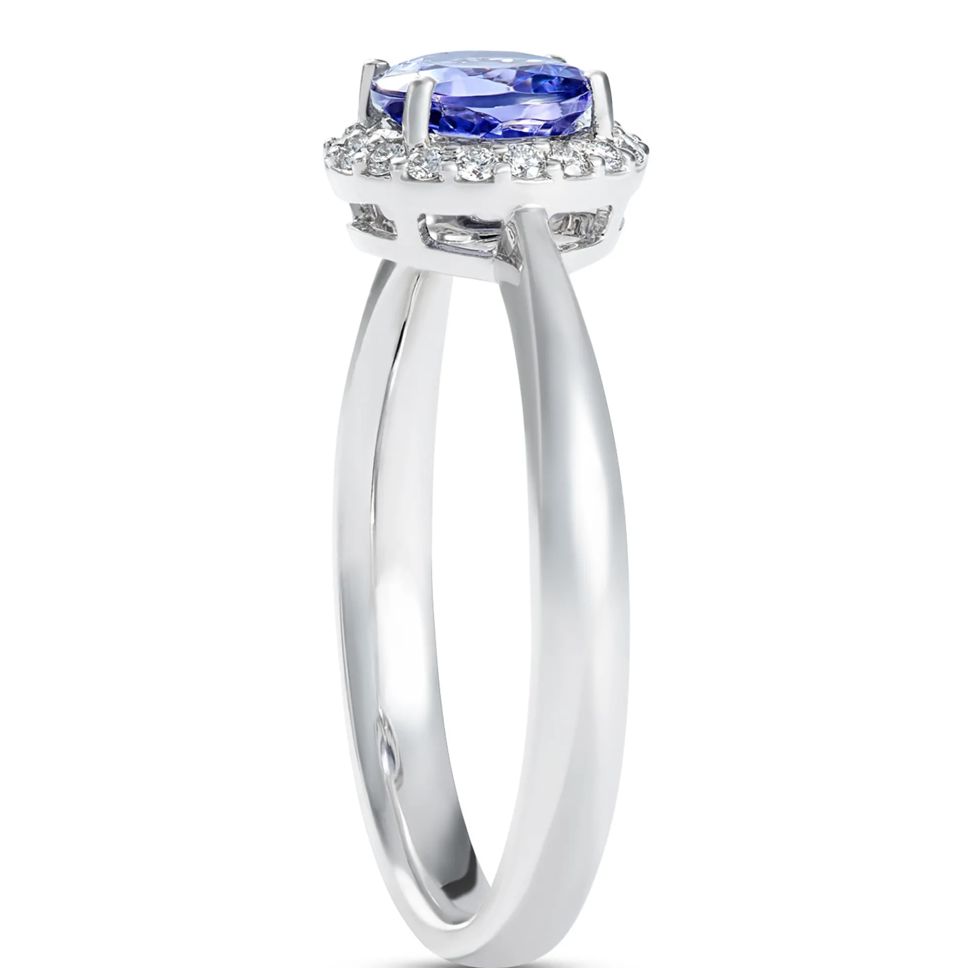 Round Tanzanite and Diamond Ring, ⅕ Total Carat Weight, 14K White Gold