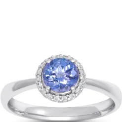 Round Tanzanite and Diamond Ring, ⅕ Total Carat Weight, 14K White Gold