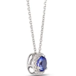 Round Tanzanite Pendant with Diamond Halo, 14K White Gold
