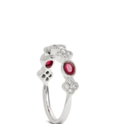 Ruby and Floral Diamond Cluster Ring, 14K White Gold