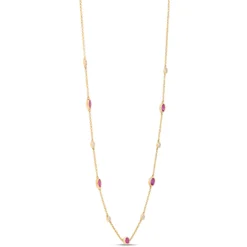 Ruby and Round Diamond Station Necklace, 14K Yellow Gold