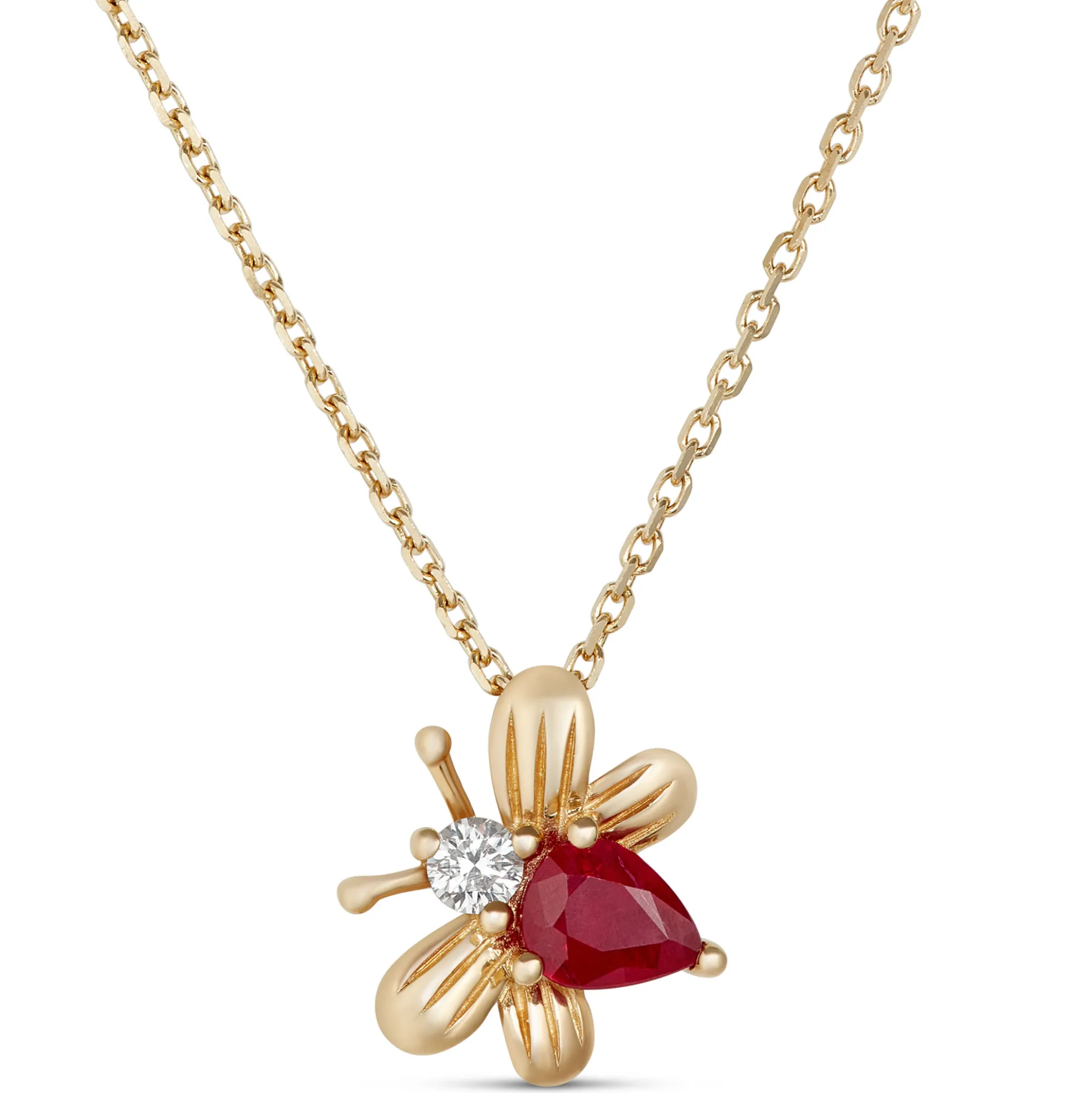 Ruby Bumble Bee Pendant, 14K Yellow Gold