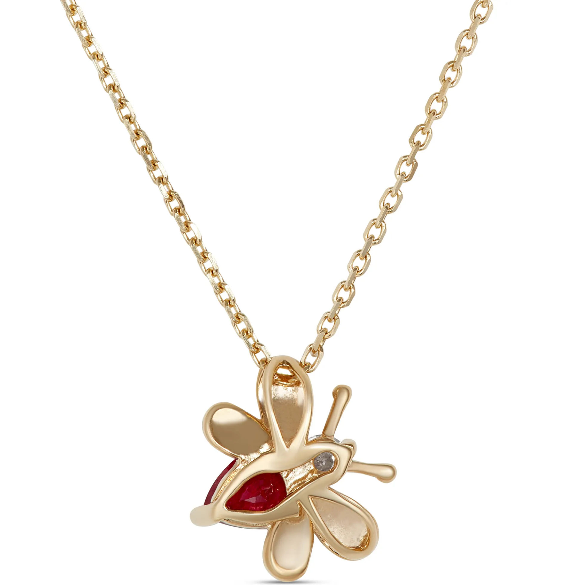 Ruby Bumble Bee Pendant, 14K Yellow Gold
