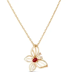Ruby Butterfly Pendant, 14K Yellow Gold