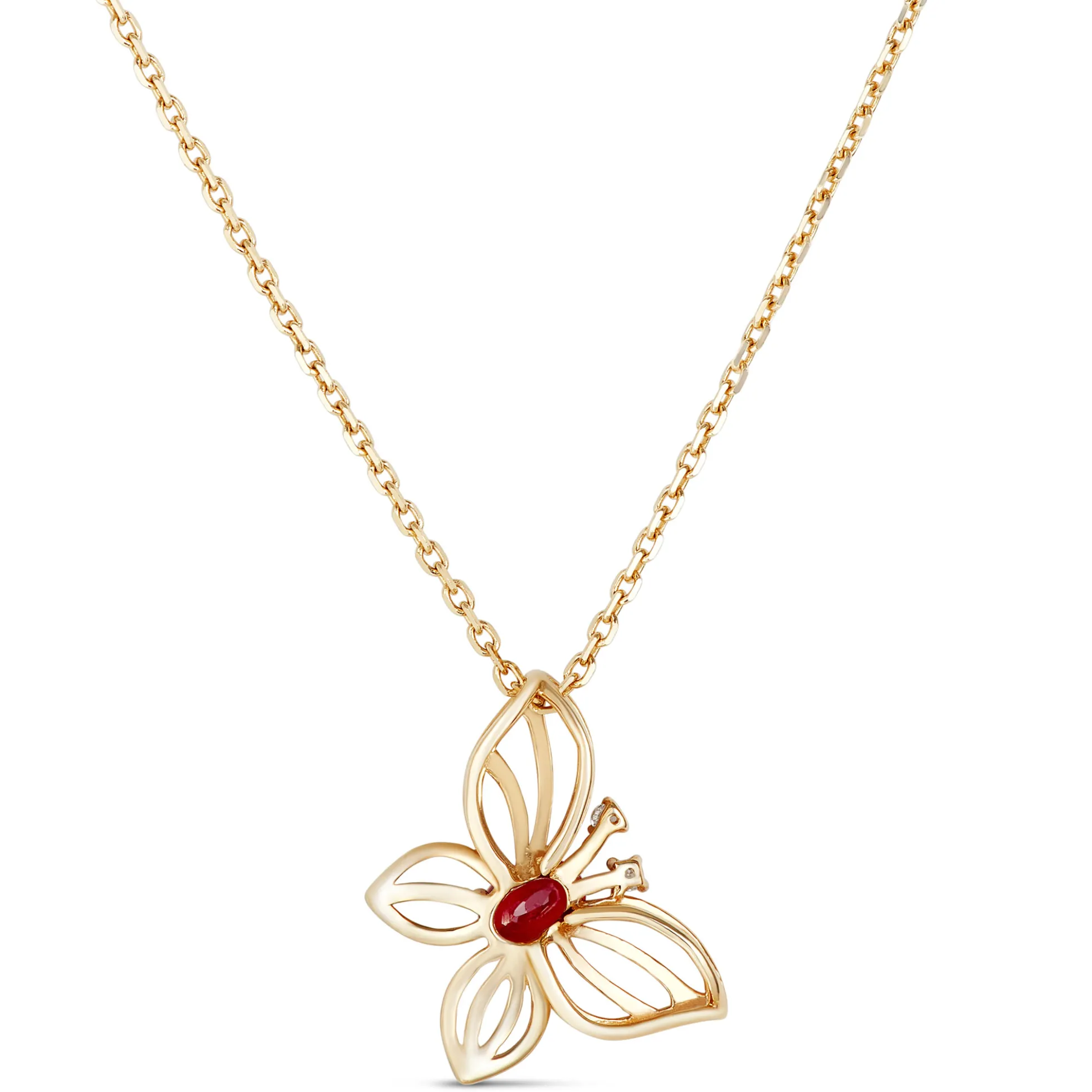 Ruby Butterfly Pendant, 14K Yellow Gold