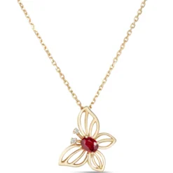 Ruby Butterfly Pendant, 14K Yellow Gold