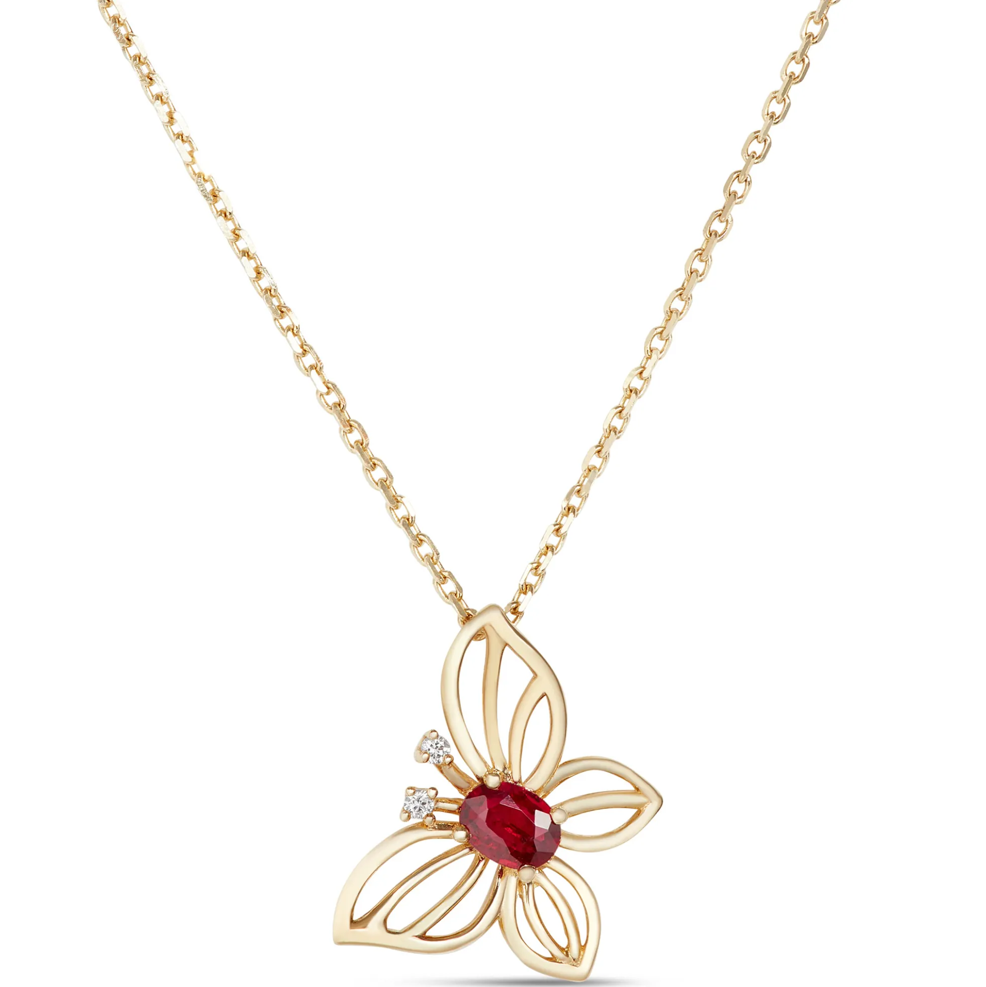 Ruby Butterfly Pendant, 14K Yellow Gold