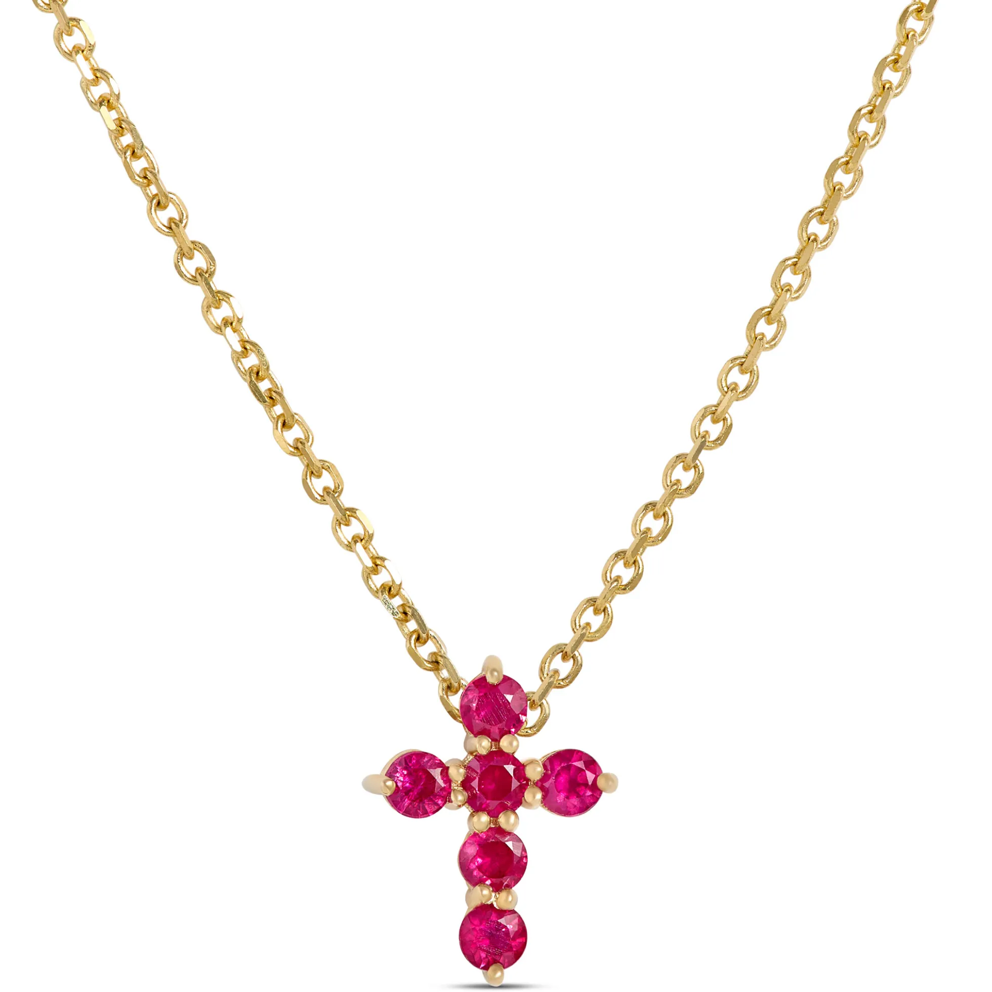 Ruby Cross Pendant, 14K Yellow Gold