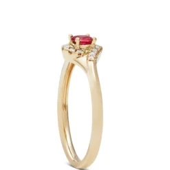 Ruby & Diamond Halo Swirl Ring, 14K Yellow Gold