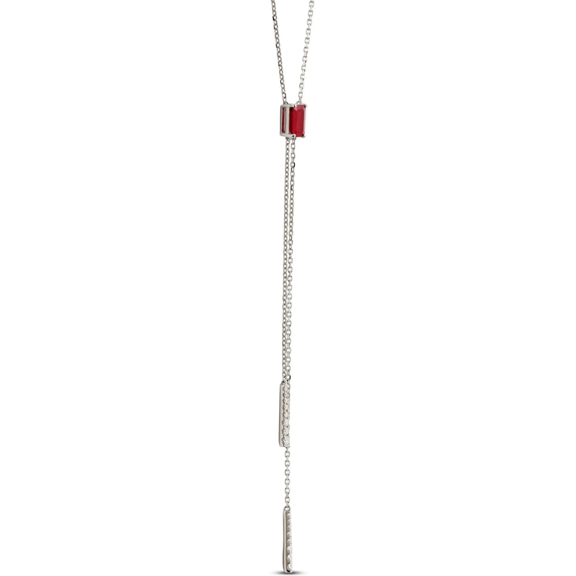 Ruby & Diamond Stationary Lariat Necklace 14K