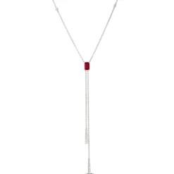 Ruby & Diamond Stationary Lariat Necklace 14K
