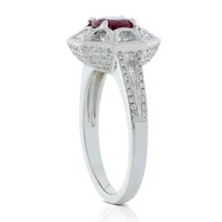 Ruby & Half Moon Diamond Halo Ring 18K