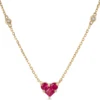Ruby Heart Necklace with Round Diamonds, 14K Yellow Gold