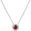 Ruby Pendant Necklace With Diamond Halo, 14K White Gold