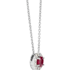 Ruby Pendant Necklace With Diamond Halo, 14K White Gold