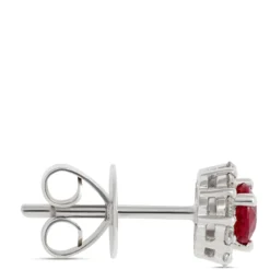 Ruby Studs with Diamond Halo, 14K White Gold