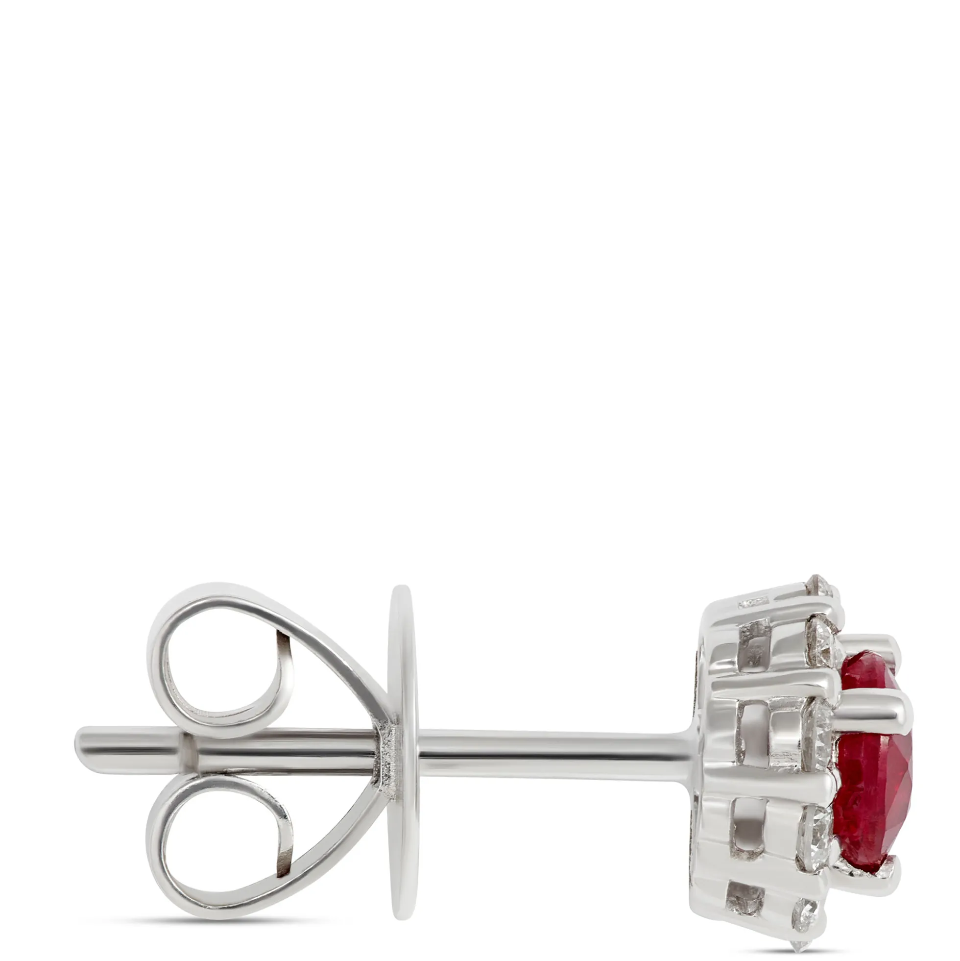 Ruby Studs with Diamond Halo, 14K White Gold