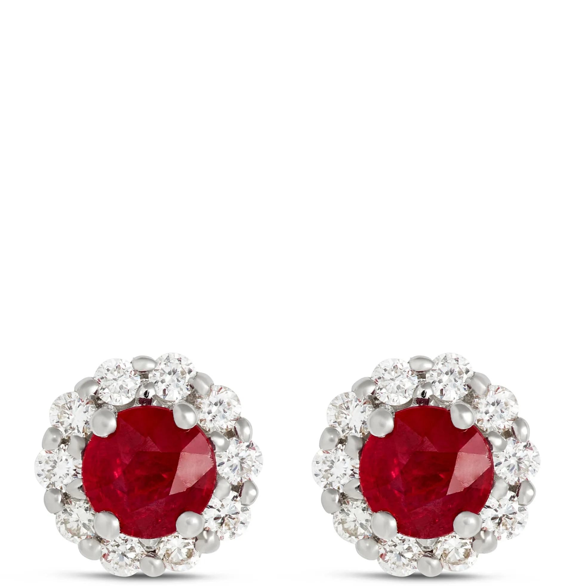 Ruby Studs with Diamond Halo, 14K White Gold