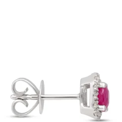 Rudy Studs with Diamond Halo, 14K White Gold