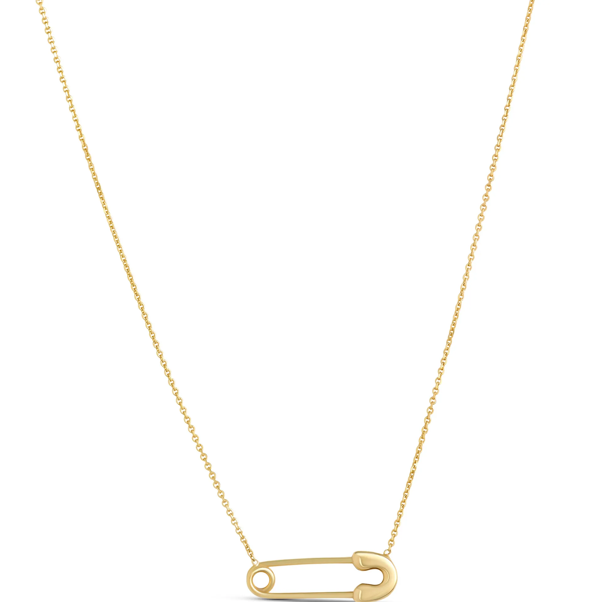 Safety Pin Gold Necklace, 14K Yellow Gold