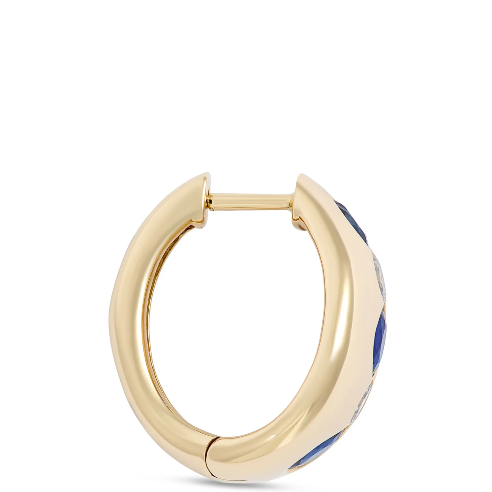 Sapphire and Diamond Huggie Hoop Earrings, 18K Yellow Gold