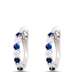 Sapphire and Round Diamond Hoops, 14K White Gold