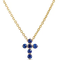 Sapphire Cross Pendant, 14K Yellow Gold