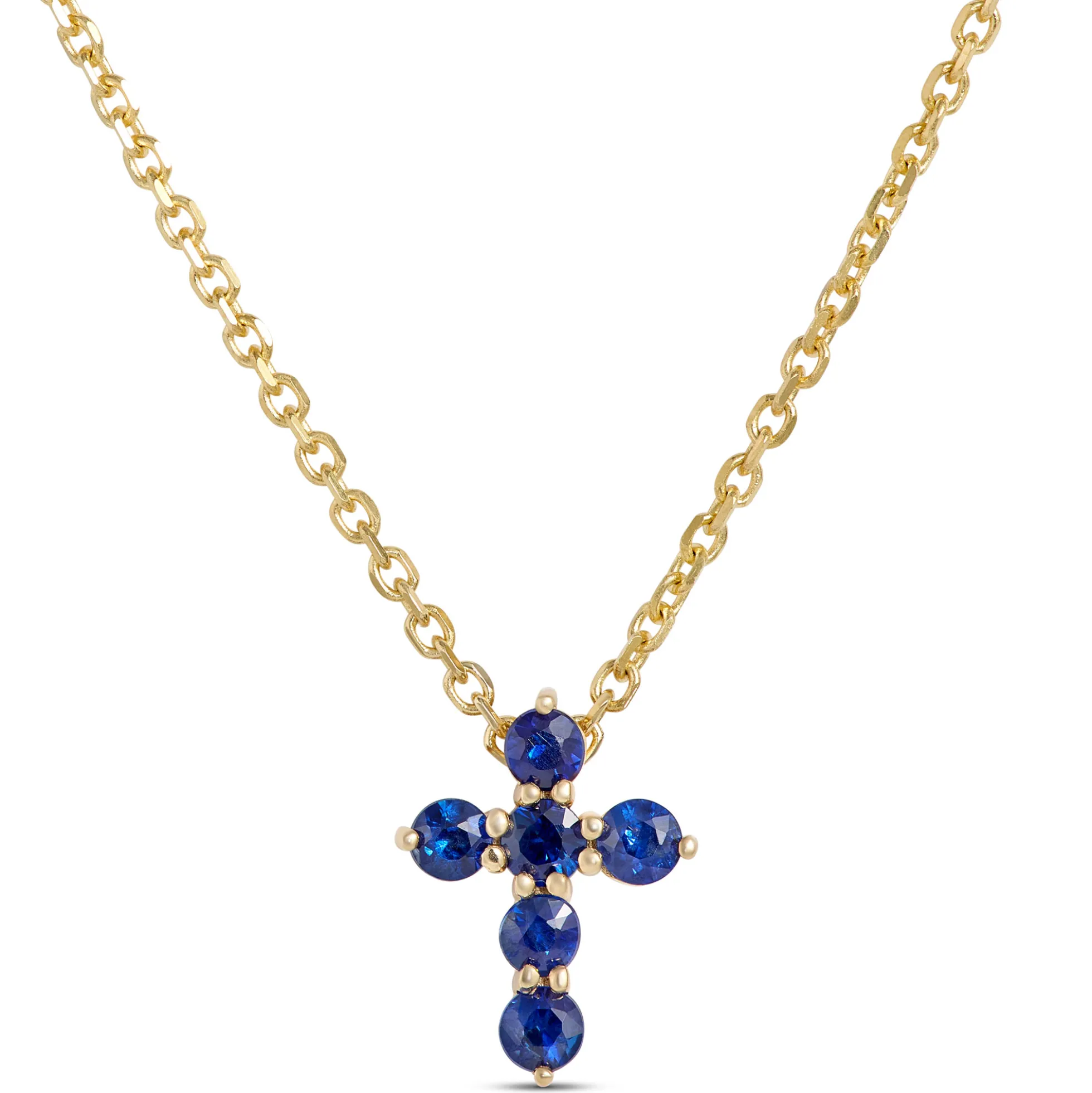 Sapphire Cross Pendant, 14K Yellow Gold