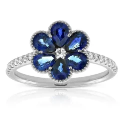 Sapphire & Diamond Flower Ring 14K