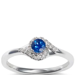 Sapphire & Diamond Halo Swirl Ring 14K