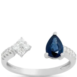 Sapphire & Diamond Open Shank Ring 14K