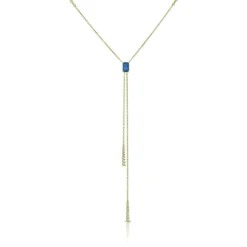 Sapphire & Diamond Stationary Lariat Necklace 14K