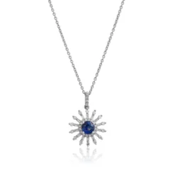 Sapphire & Diamond Sunburst Necklace 14K