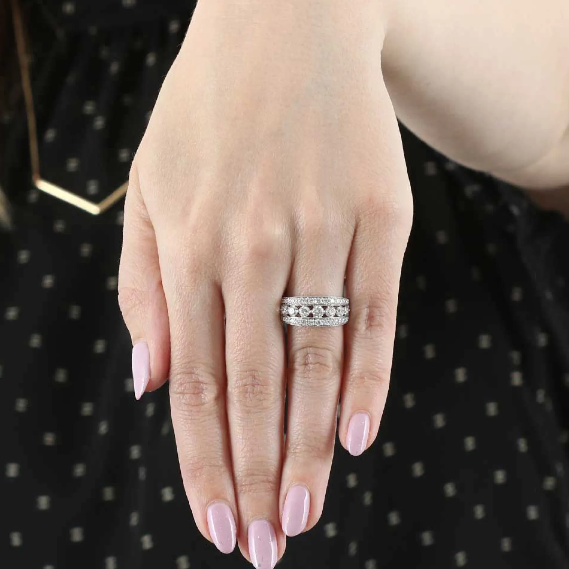 Shared Prong Three Row Diamond Band 14K