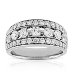 Shared Prong Three Row Diamond Band 14K