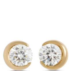 Signature Crescent Bezel Round Diamond Studs, 1 Total Carat Weight, 18K Yellow Gold