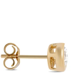 Signature Crescent Bezel Round Diamond Studs, 1 Total Carat Weight, 18K Yellow Gold