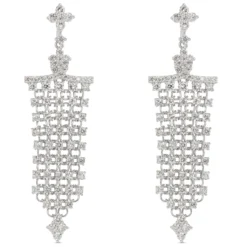 Silk Mesh Diamond Earrings, 14K White Gold