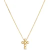 Small Bead Cross Pendant Necklace, 14K Yellow Gold