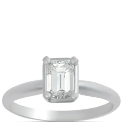Solitaire Emerald Cut Diamond Engagement Ring, 14K White Gold