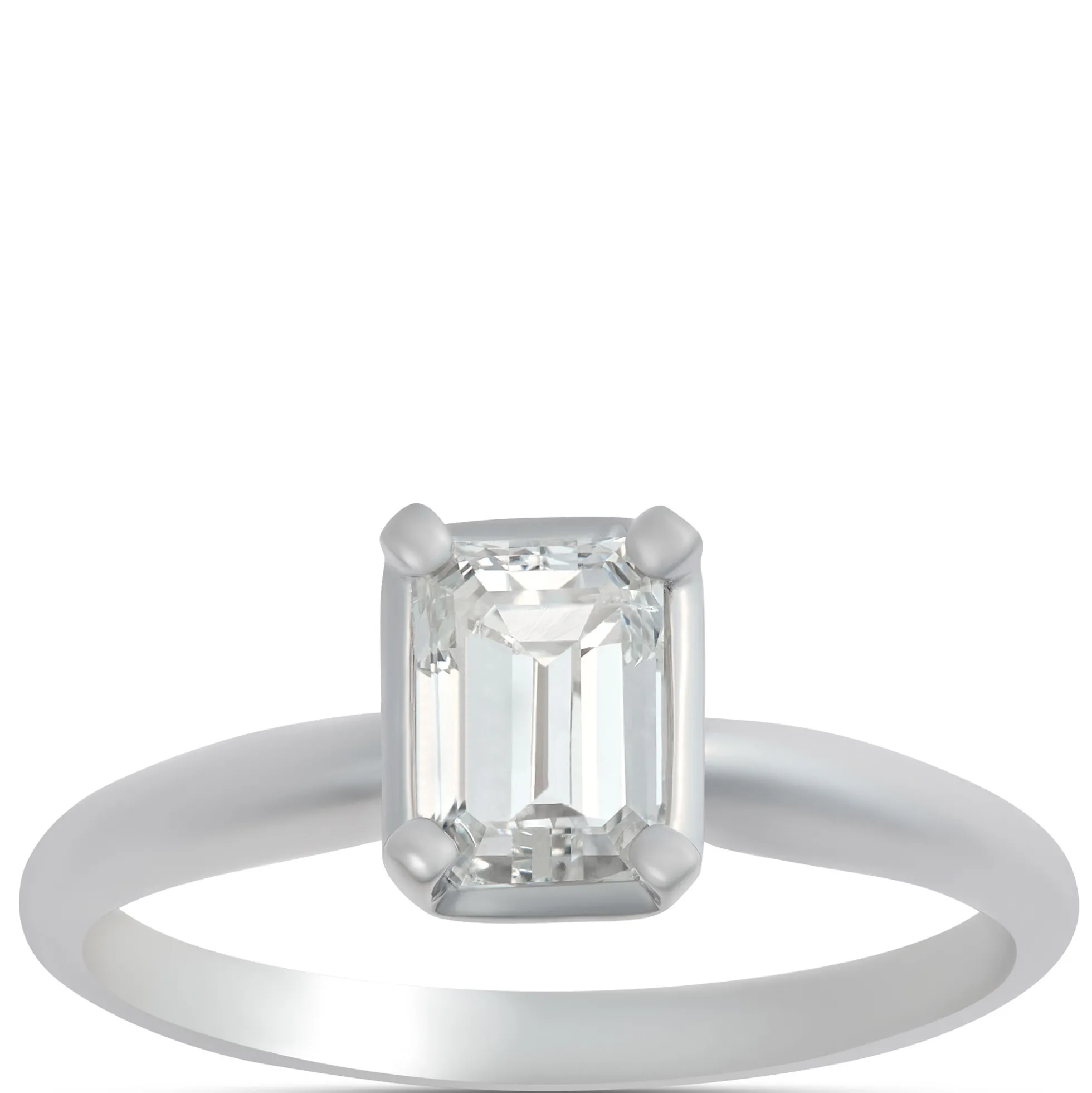 Solitaire Emerald Cut Diamond Engagement Ring, 14K White Gold