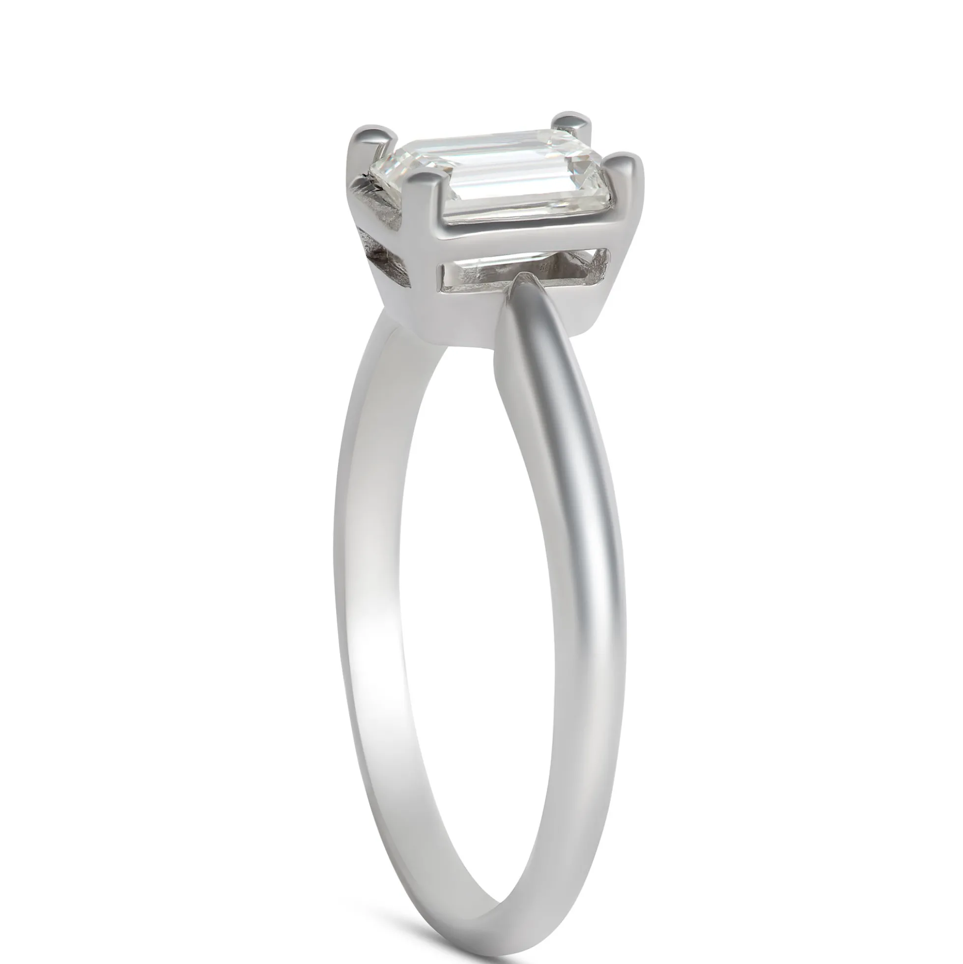 Solitaire Emerald Cut Diamond Engagement Ring, 14K White Gold