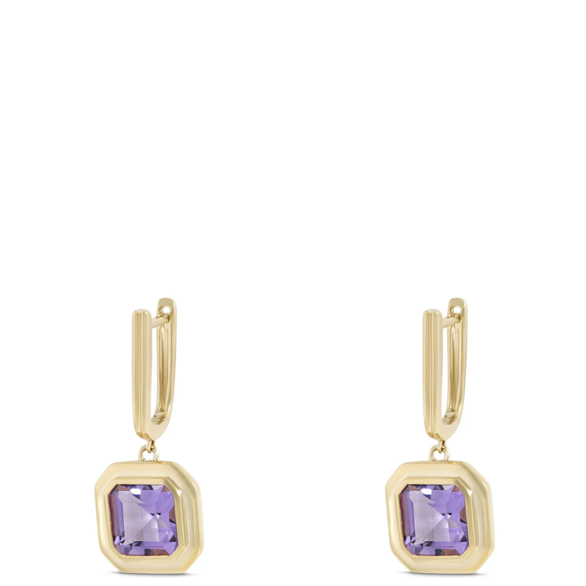 Square Amethyst Earrings, 14K Yellow Gold