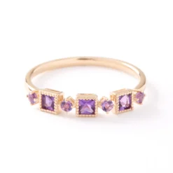 Square and Round Amethyst Ring, 14k Yellow Gold