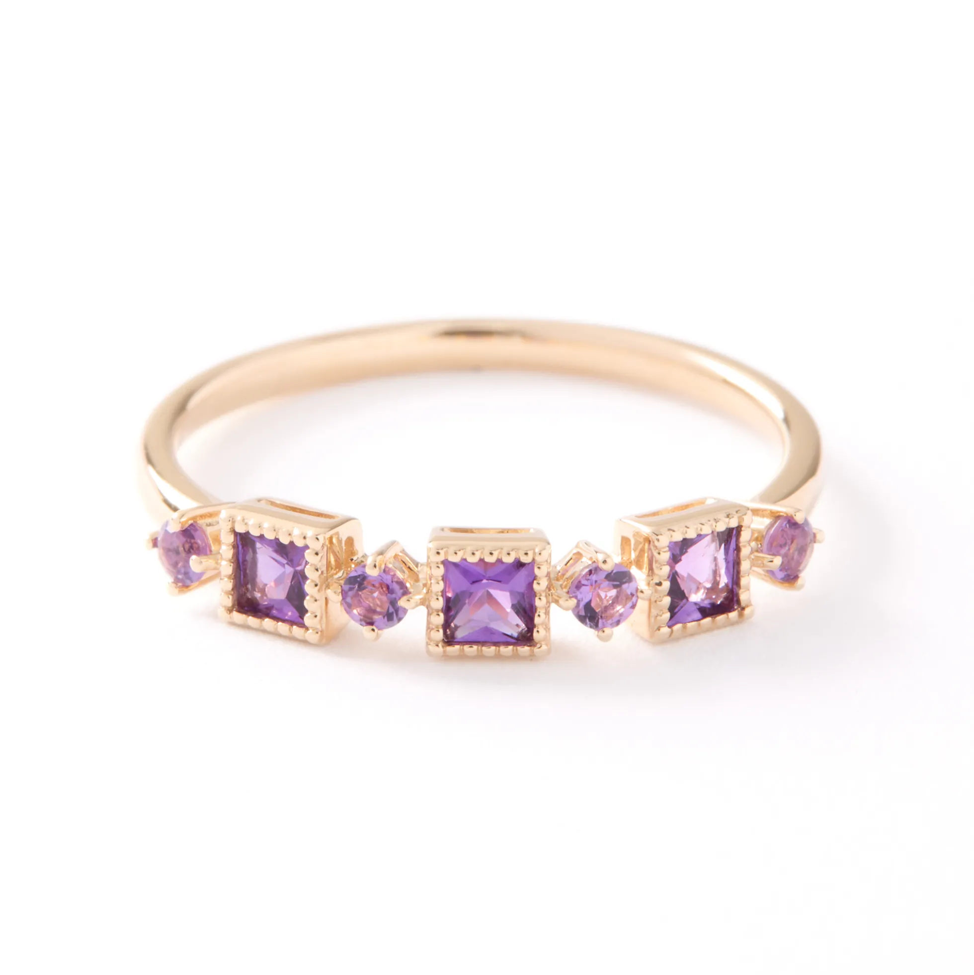 Square and Round Amethyst Ring, 14k Yellow Gold