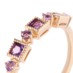 Square and Round Amethyst Ring, 14k Yellow Gold