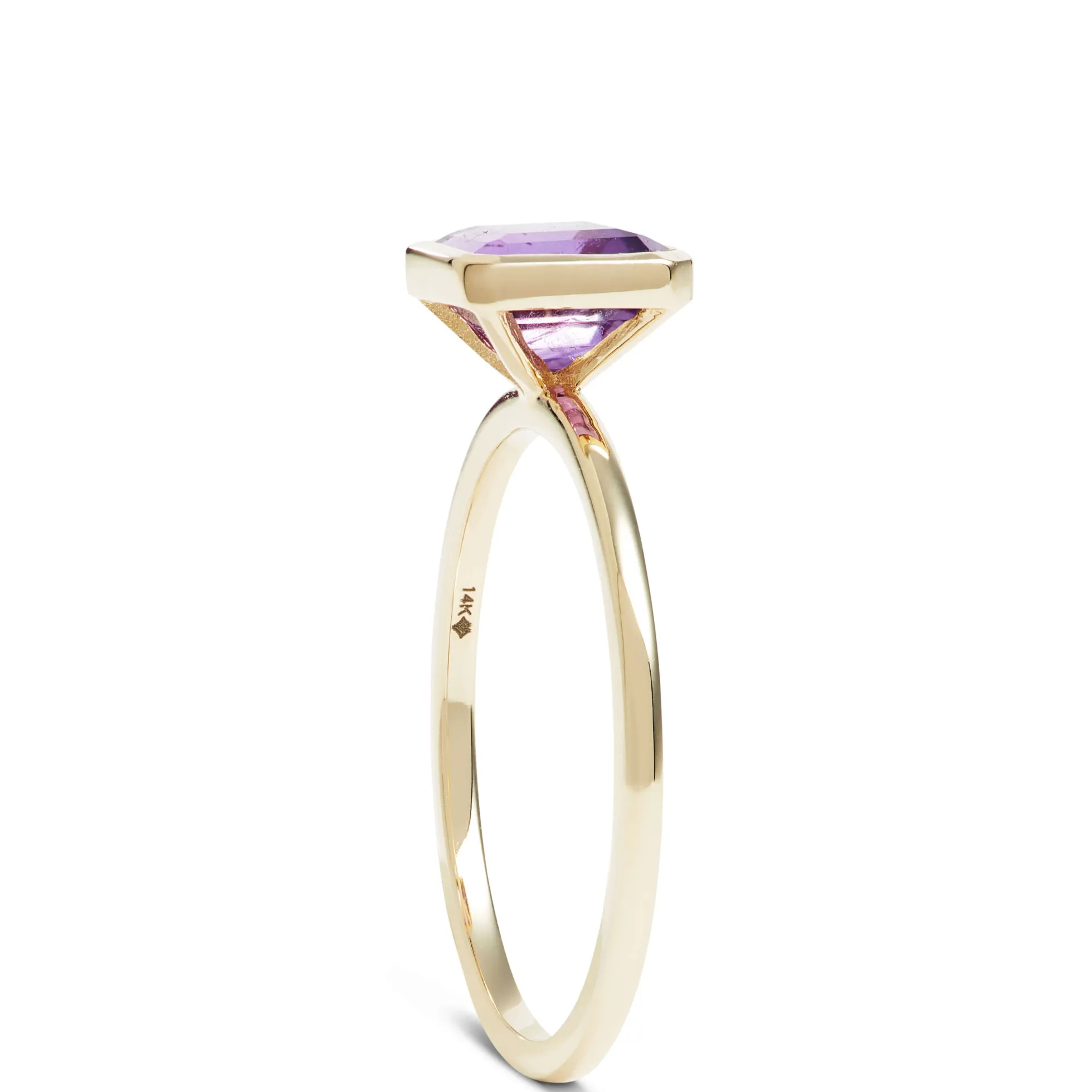 Square Bezel Set Amethyst Ring, 14K